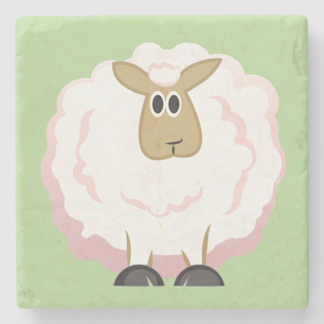 Fluffy White Sheep Stone Coaster (Front)
