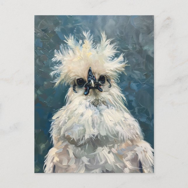Fluffy White Silkie Chicken Oil Painting Decoupage Postcard (Front)