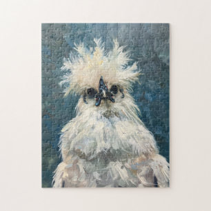 Fluffy White Silkie Chicken Oil Painting Jigsaw Puzzle