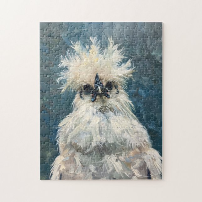 Fluffy White Silkie Chicken Oil Painting Jigsaw Puzzle (Vertical)