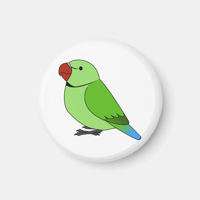 Fluffy wild green indian ring-necked parrot magnet (Front)