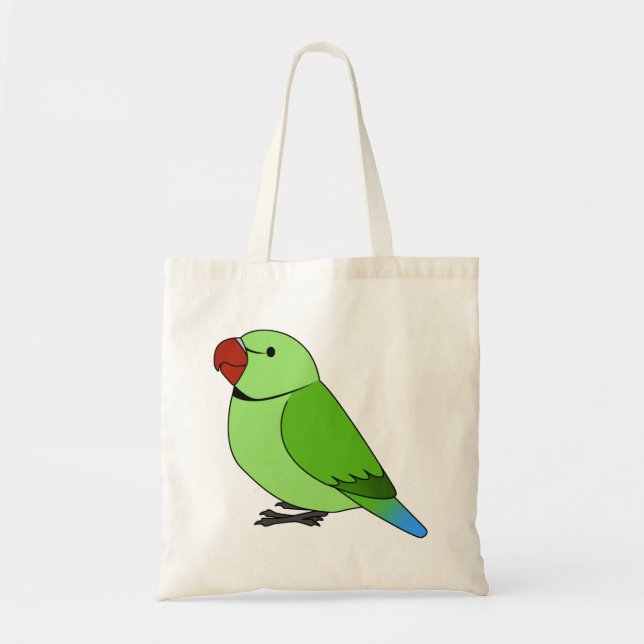 Fluffy wild green indian ring-necked parrot tote bag (Front)