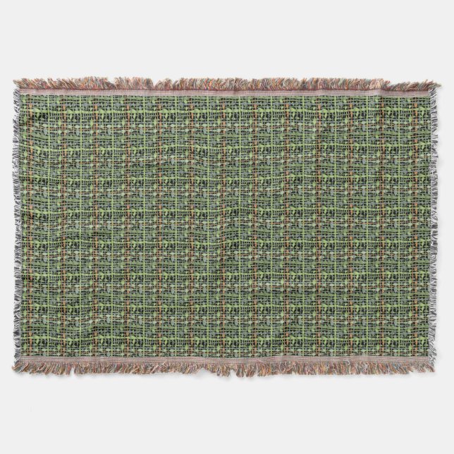 Fluffy Woven Graphic Strings Green Throw Blanket (Front)