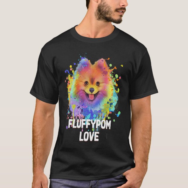 Fluffypom Love  Pomeranian Humor Pom Pom Animal Pu T-Shirt (Front)