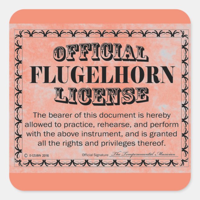 Flugelhorn License Square Sticker (Front)