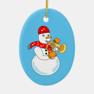 Flugelhorn Snowman Ceramic Ornament