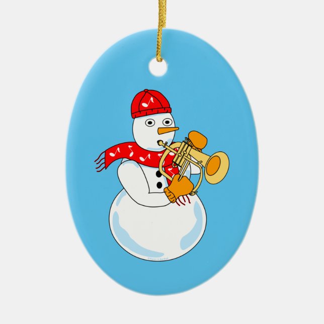 Flugelhorn Snowman Ceramic Ornament (Front)