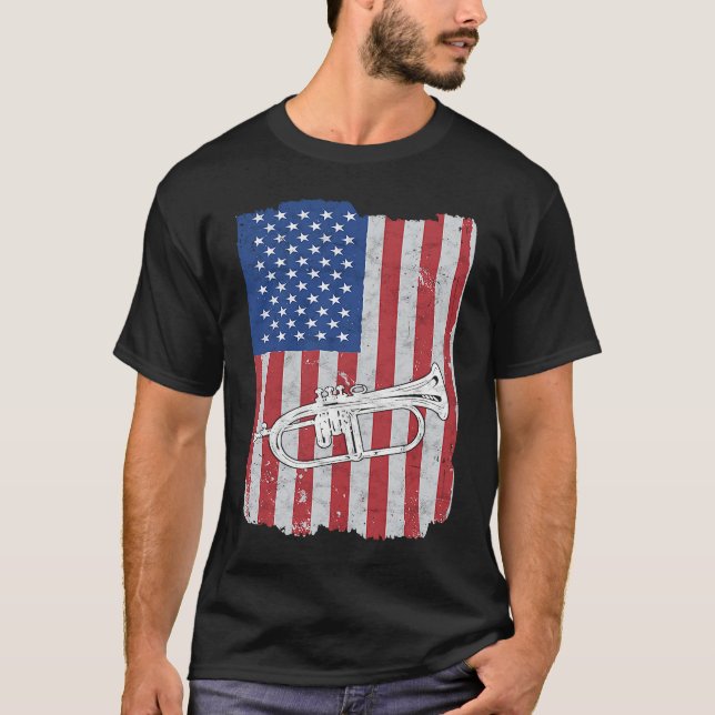 Flugelhorn USA Flag Flugelhorn Player T-Shirt (Front)