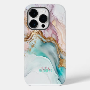 Fluid Abstract Alcohol Ink Magenta Gold Teal Name iPhone 14 Pro Case