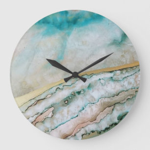 Fluid Abstract Blue Ink Ocean  Large Clock