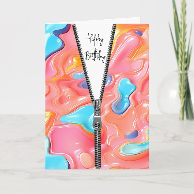 Fluid Abstract Design with Zipper for Birthday Card (Front)