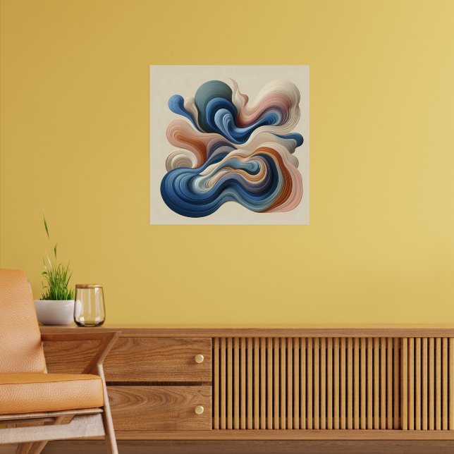 Fluid Abstract Flow – Earth & Blue Ribbon Art Poster (Living Room 2)