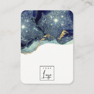 Fluid Abstract Gold Navy Glitter Necklace Display Business Card