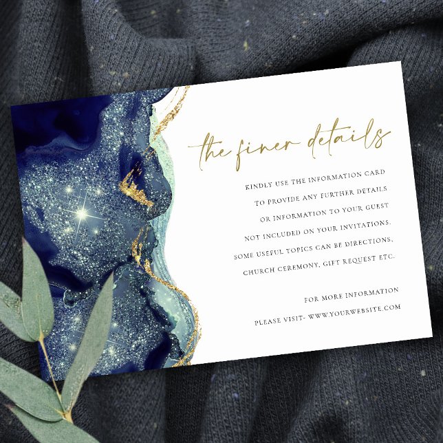 Fluid Abstract Gold Navy Glitter Wedding Details Enclosure Card (Creator Uploaded)