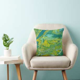 Fluid Abstract, Green, Lime, Yellow Cushion