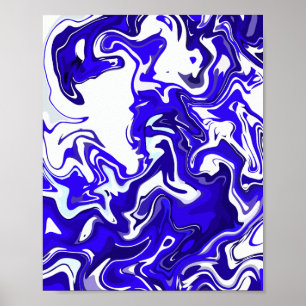 Fluid Abstract in Blue and White Poster