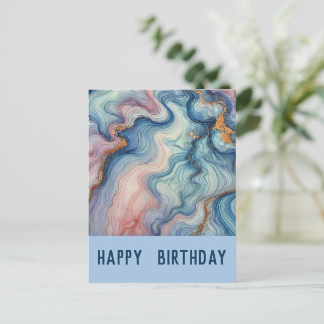 fluid abstract in pastel blues -  Birthday Postcard (Standing Front)
