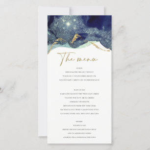 Fluid Abstract Ink Gold Navy Glitter Menu Card