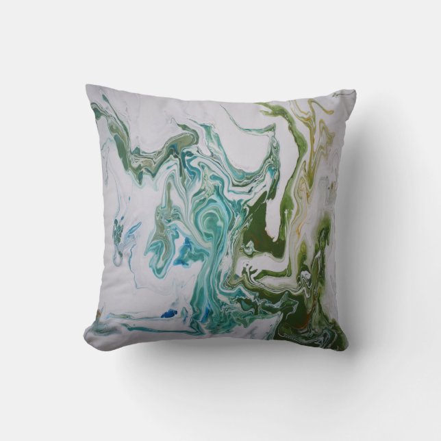 Fluid Abstract Marble Green White Modern Cushion (Front)