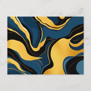 Fluid Abstract Shapes and Bold Gold Accents Postcard