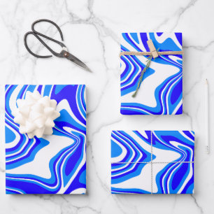 Fluid Abstract Swirl in Blue and White Wrapping Paper Sheet