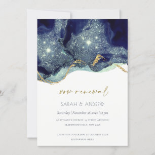 Fluid Alcohol Ink Navy Glitter Vow Renewal Invite