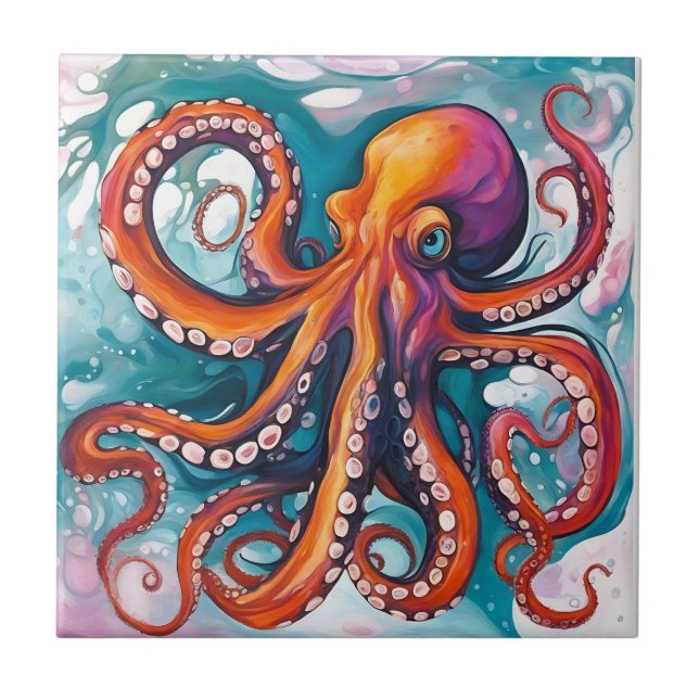 Fluid Art Abstract Octopus Ceramic Tile (Front)