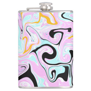 Fluid Art Cotton Candy Pink, Teal, Black and Gold Hip Flask