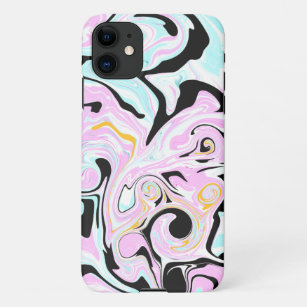 Fluid Art  Cotton Candy Pink, Teal, Black and Gold iPhone 11 Case