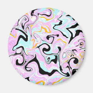 Fluid Art Cotton Candy Pink, Teal, Black and Gold Magnet