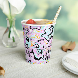 Fluid Art Cotton Candy Pink, Teal, Black and Gold Paper Cups