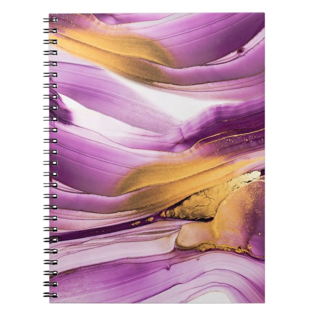 Fluid art, lilac gold marbled texture. notebook (Front)