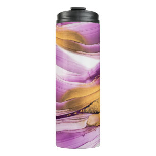 Fluid art, lilac gold marbled texture. thermal tumbler