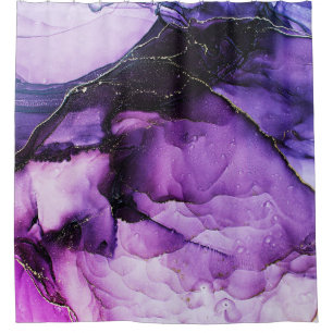 Fluid Art: Purple and Gold Luxury Shower Curtain