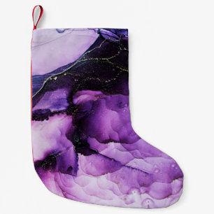 Fluid Art: Purple and Gold Luxury Small Christmas Stocking