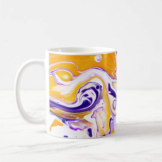 Fluid art texture: swirling paints. coffee mug (Left)