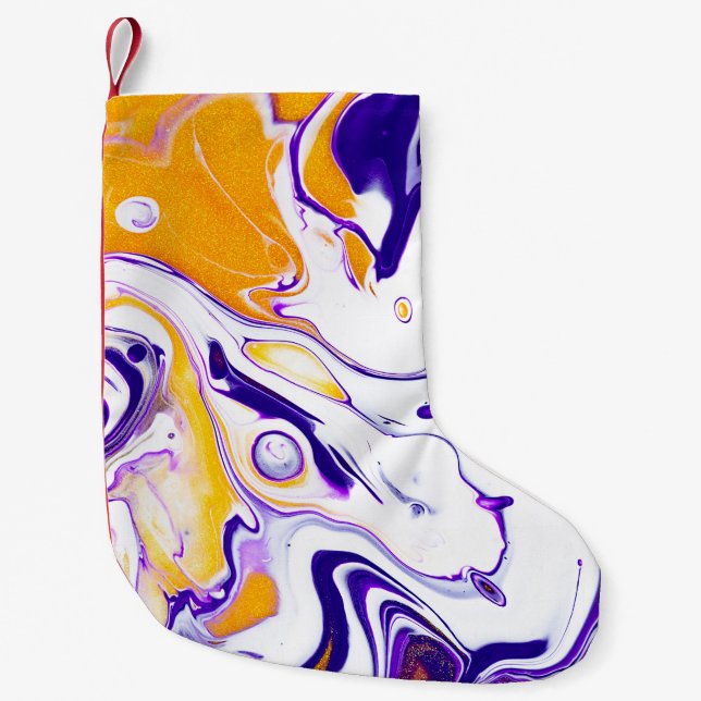 Fluid art texture: swirling paints. small christmas stocking (Front)