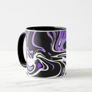 Fluid Art with Black, White, and Purple Swirls Mug
