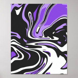 Fluid Art with Black, White, and Purple Swirls Poster