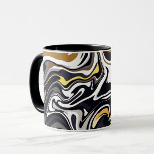 Fluid Art with Gold, Black, and White Swirls Mug