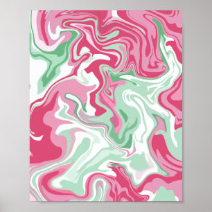 Fluid Art with Pink, Green, and White Swirls Poster