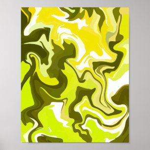 Fluid Art with Vibrant Yellow and Green Swirls Poster
