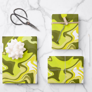 Fluid Art with Vibrant Yellow and Green Swirls Wrapping Paper Sheet