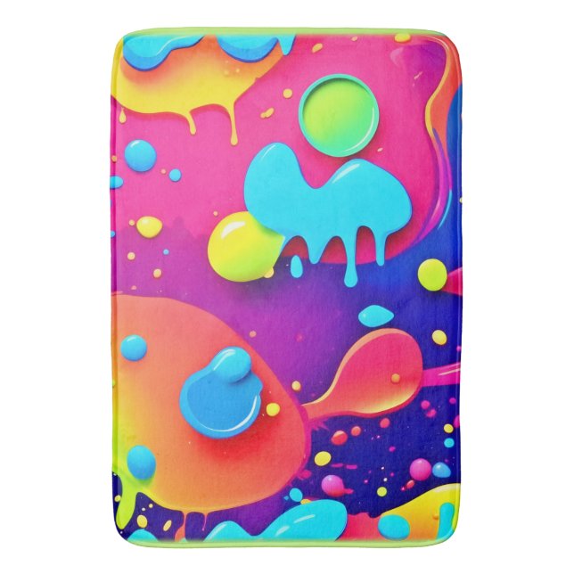 Fluid Colour Chaos: Dynamic Digital Artwork Bath Mat (Front Vertical)