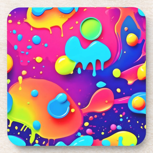 Fluid Colour Chaos: Dynamic Digital Artwork Coaster (Front)