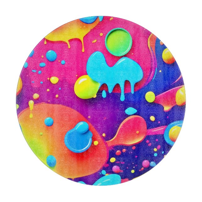 Fluid Colour Chaos: Dynamic Digital Artwork Cutting Board (Front)