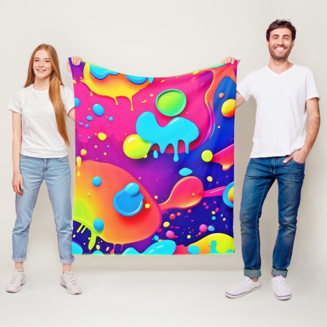 Fluid Colour Chaos: Dynamic Digital Artwork Fleece Blanket (In Situ)