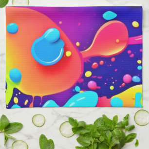 Fluid Colour Chaos: Dynamic Digital Artwork Tea Towel
