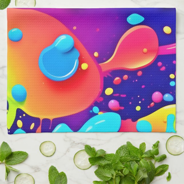 Fluid Colour Chaos: Dynamic Digital Artwork Tea Towel (Folded)