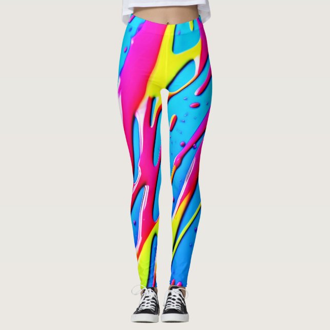 Fluid Colours: A Dripping Abstract Masterpiece Leggings (Front)